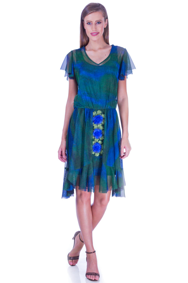 Rochie tul pictat cu broderie I-126